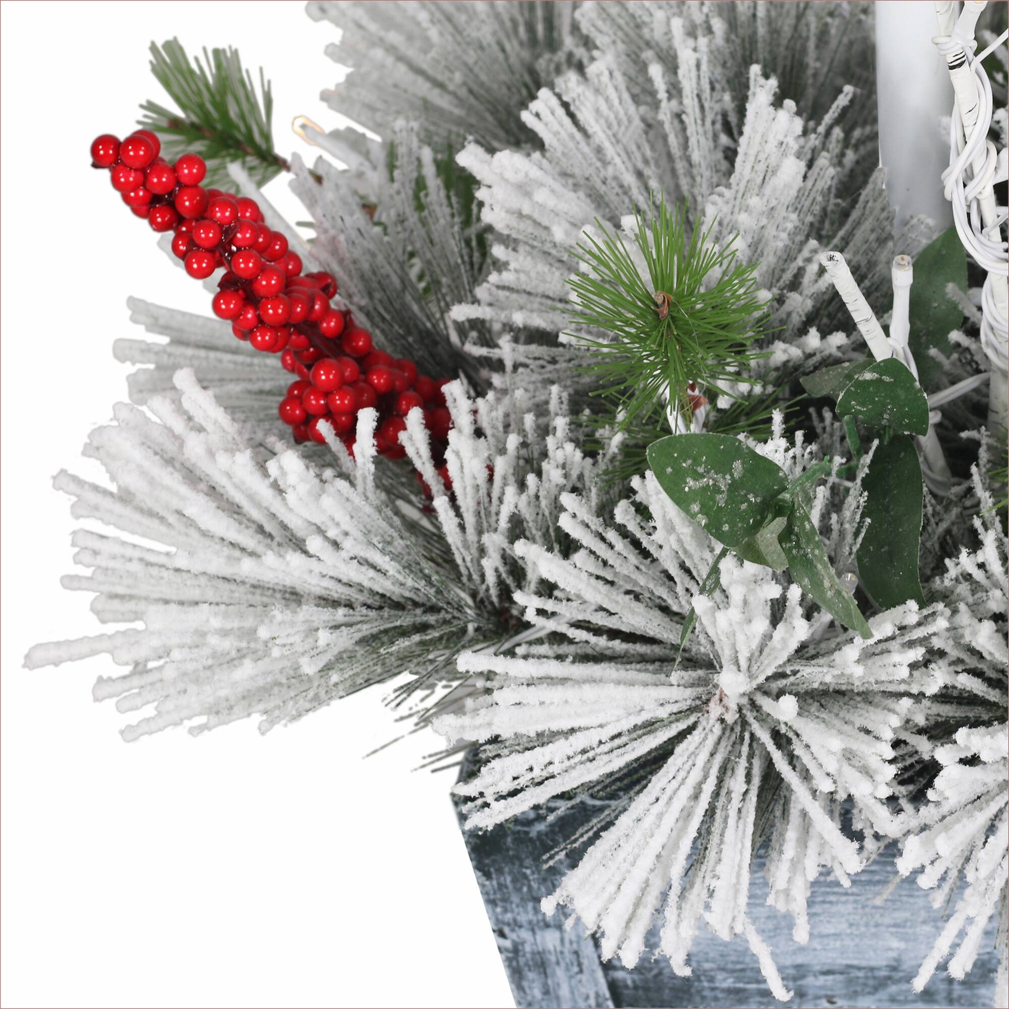 4ft. Pre-Lit Flocked Artificial Pine Lamp Post, Warm White LED Lights